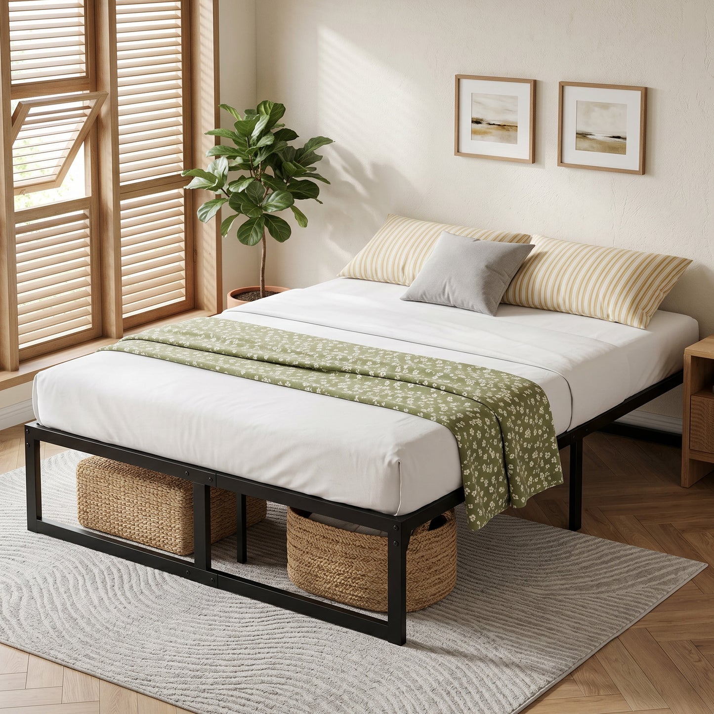 HOMCOM 4Ft Small Double Bed Frame With Underbed Storage And Steel Slat Support 32.5 Cm Height Noise Free Black