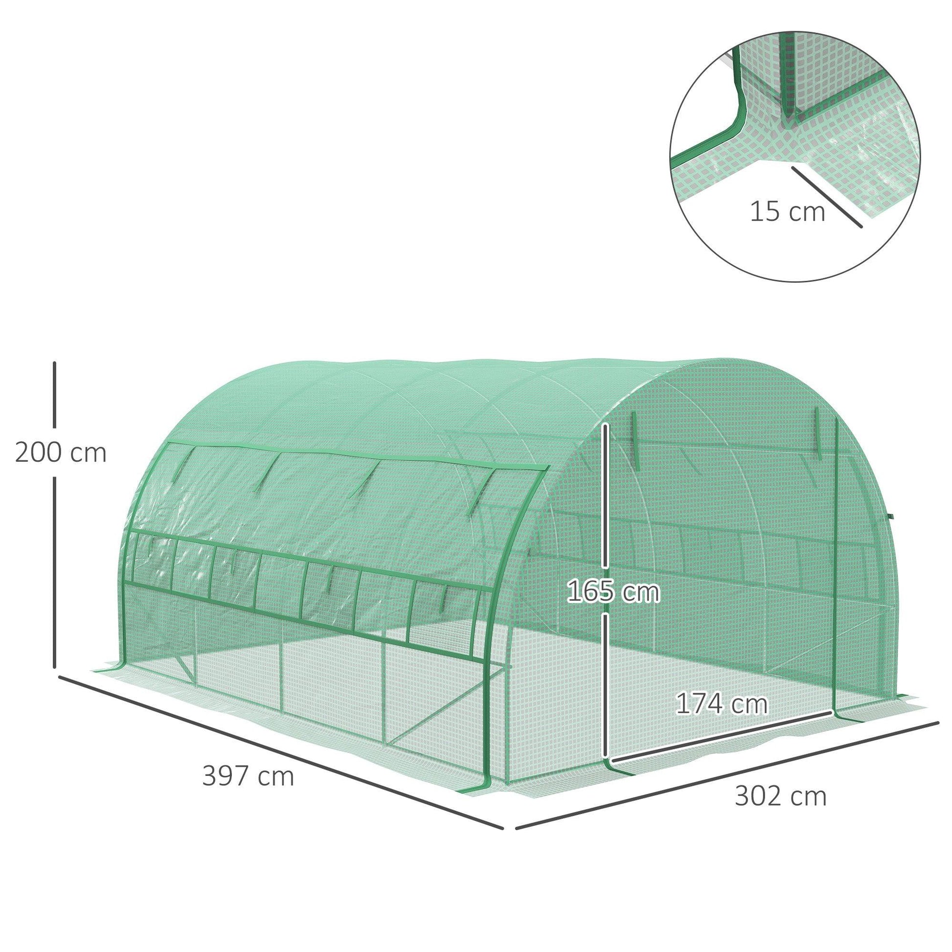 Outsunny 4 x 3 x 2 m Polytunnel Greenhouse Pollytunnel Tent Steel Frame Green - ALL4U RETAILER LTD