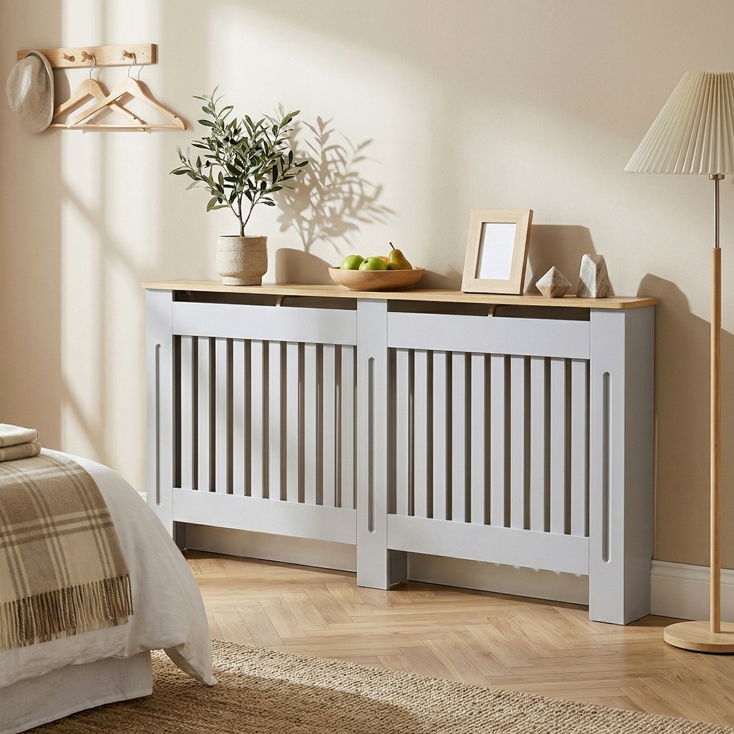 HOMCOM Slatted Radiator Cover Cabinet With Line Grill Design Grey 172L x 19W x 81H cm MDF