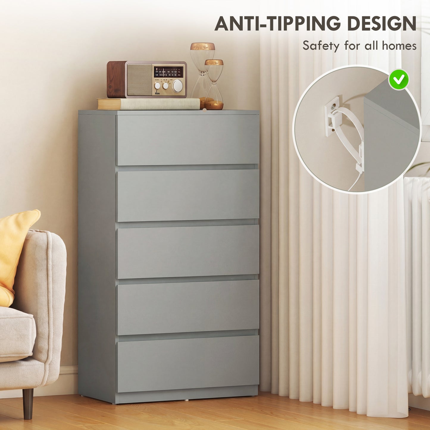 Homcom 5 Drawer Chest Modern Dresser Storage Cabinet for Bedroom Organization Solution