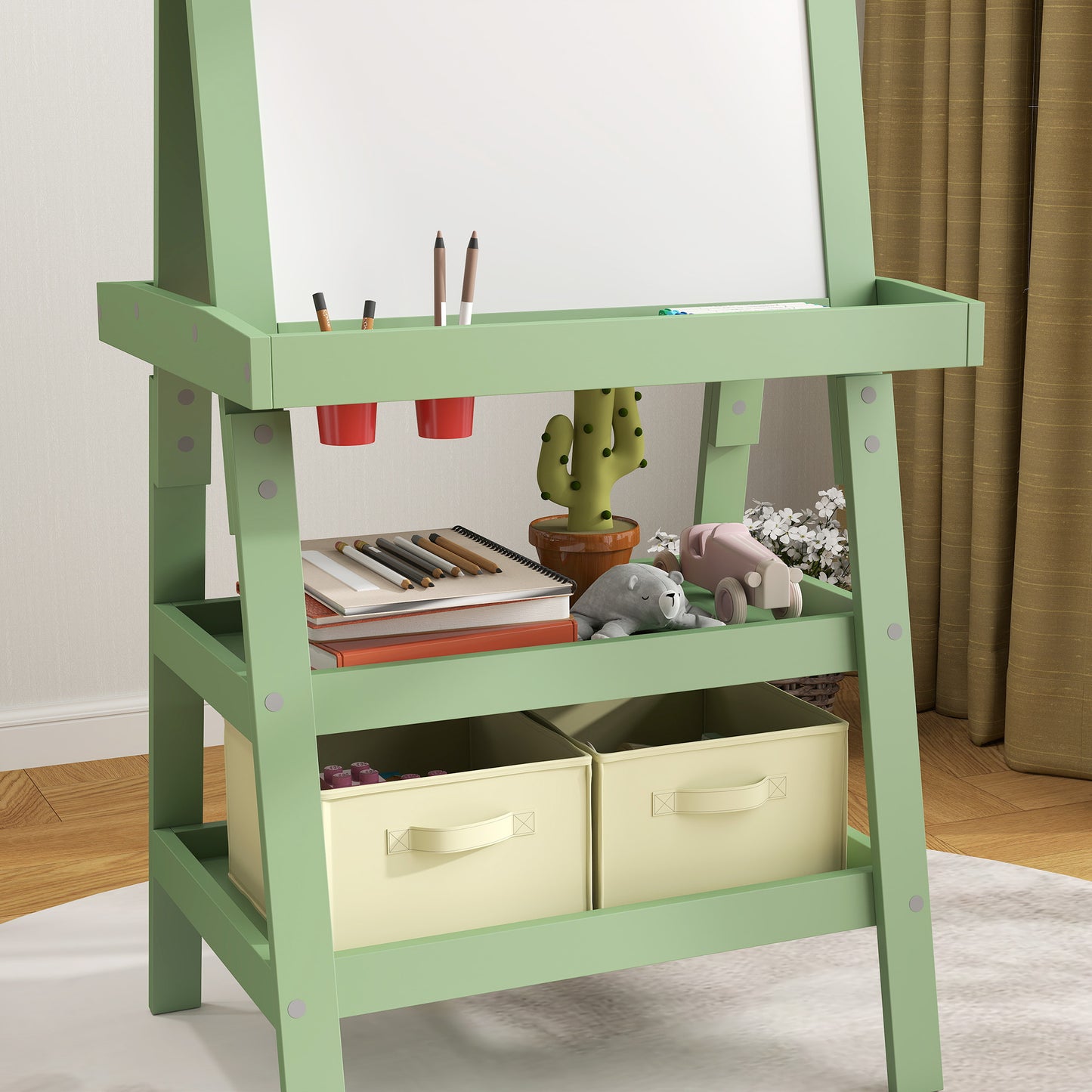 Creative 3-in-1 Kids Easel with Magnetic Whiteboard, Chalkboard, and Paper Roll - Green - ALL4U RETAILER LTD