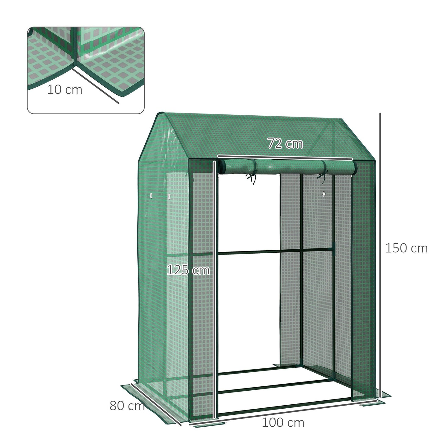 Outsunny 2-Room Green House, Mini Greenhouse with 2 Roll-up Doors, Vent Holes and Reinforced Cover, 100 x 80 x 150cm - ALL4U RETAILER LTD