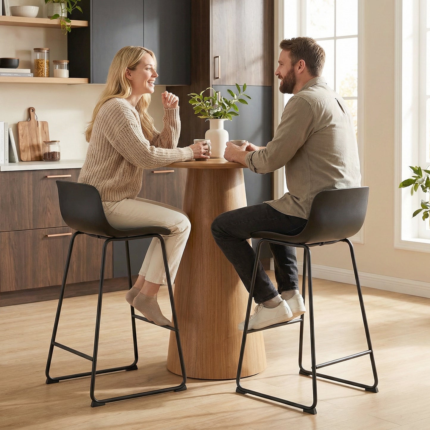 HOMCOM Modern Bar Stools Set of 2 PU Leather Counter Height Chairs for Breakfast Bars Dining Room Black