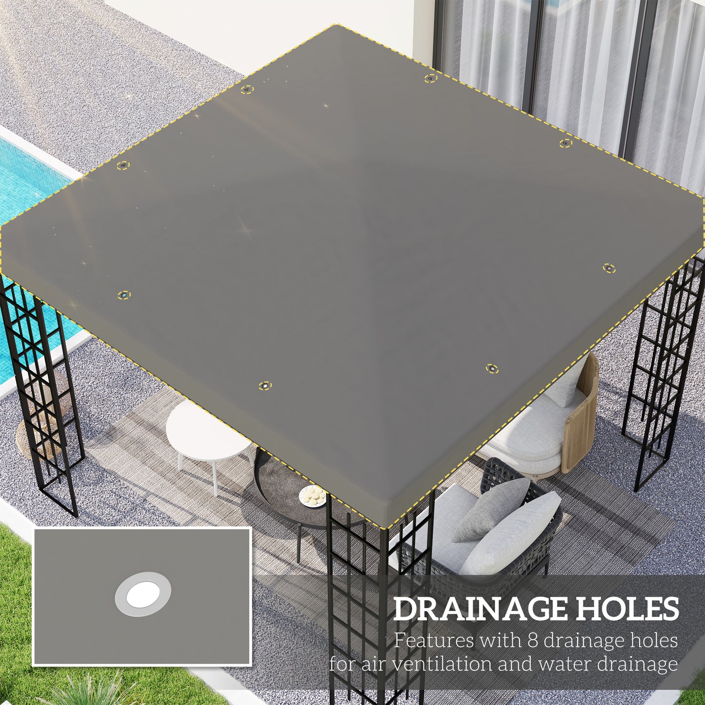 Outsunny 3 x 3m Gazebo Canopy Replacement Grey Polyester With Grommets UPF30 Protection