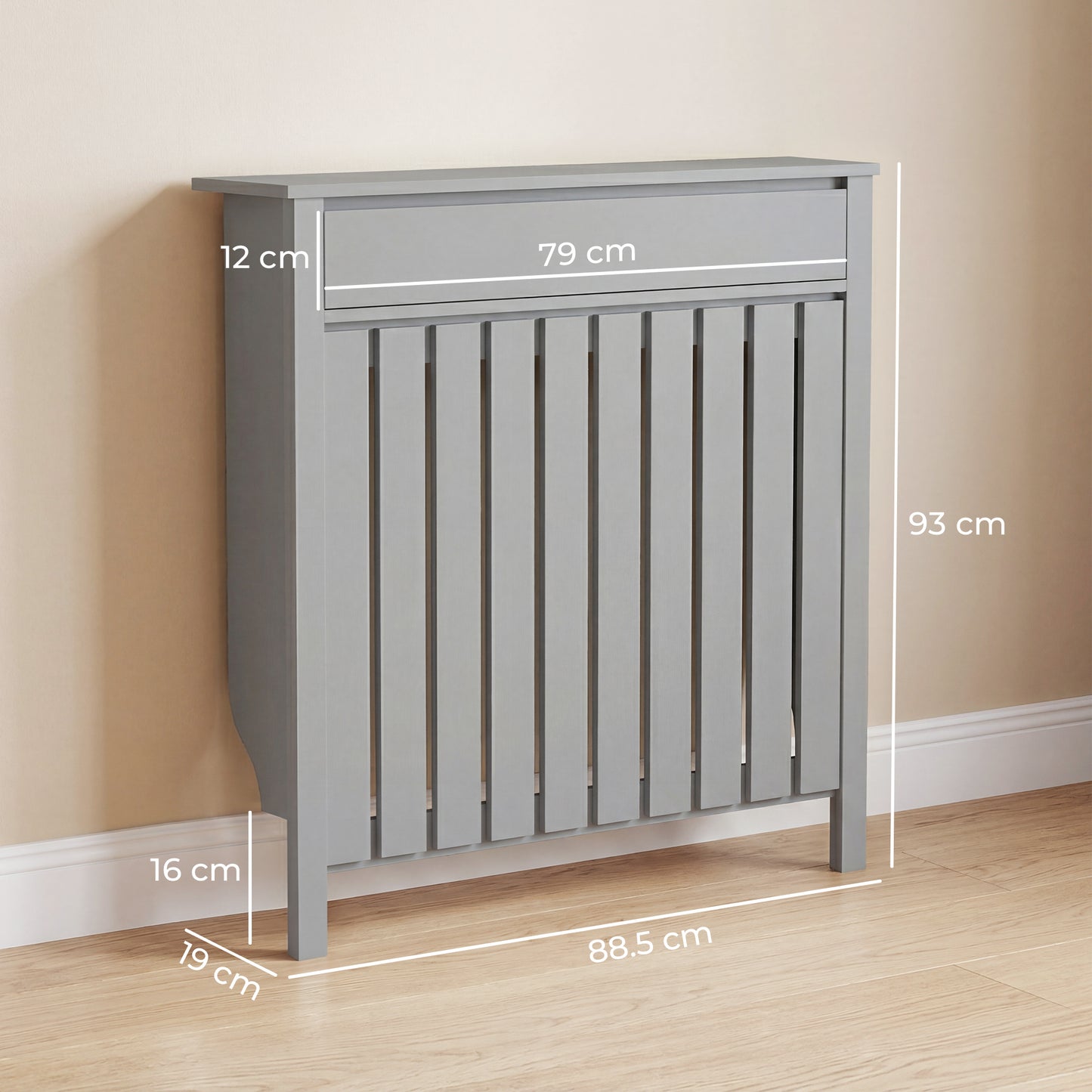 HOMCOM Rustic Grey Radiator Cover 93 By 88.5 Cm MDF Vertical Slat Design For Efficient Heat Escape