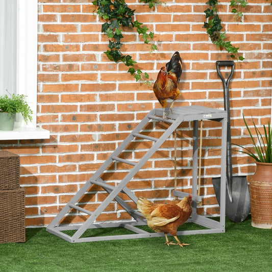 PawHut Grey Wooden Chicken Coop Toy: Includes Swing, Ladder, and Platform for Enriching Playtime