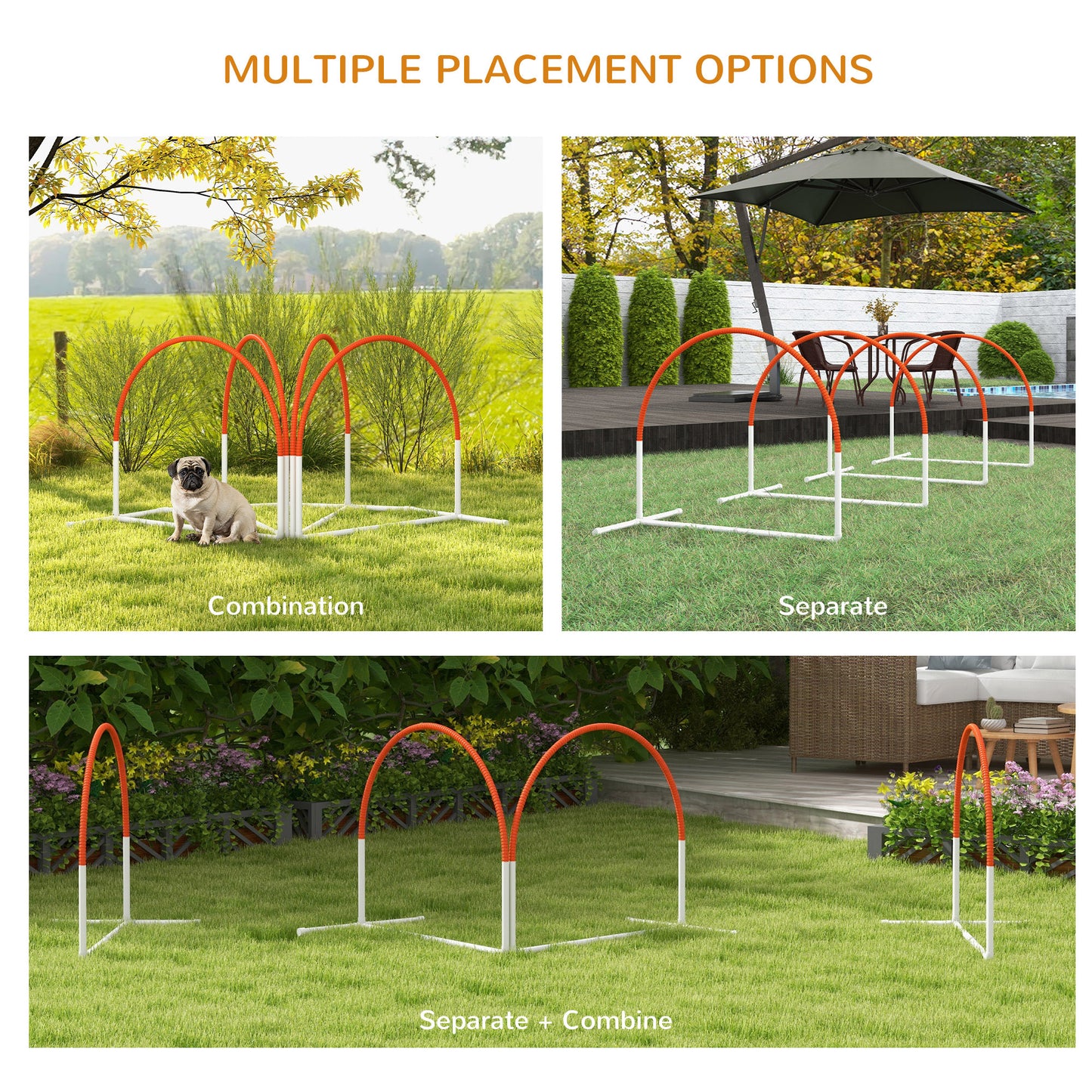 PawHut Portable 4-Piece Dog Agility Training Set with Carry Bag and Weave Poles in Orange