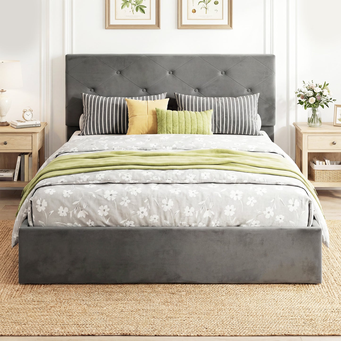 HOMCOM King Size Bed Frame With Gas Lift Under Bed Storage And Upholstered Tufted Headboard For 150 x 200 cm Mattress