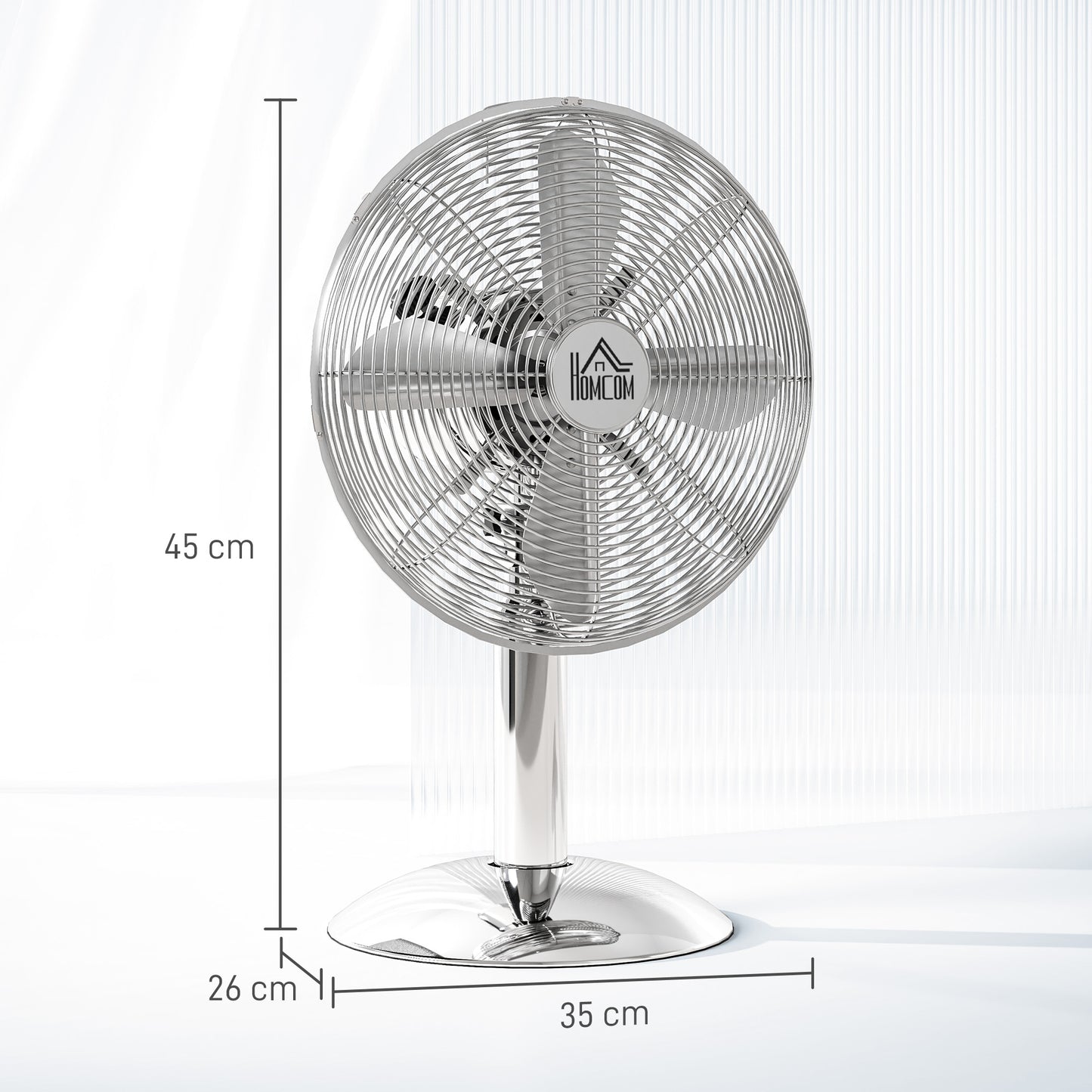 HOMCOM Three Speed Oscillating Desk Fan With 12 Inch Metal Blades And Copper Motor 75 Degree Oscillation Manual Tilt