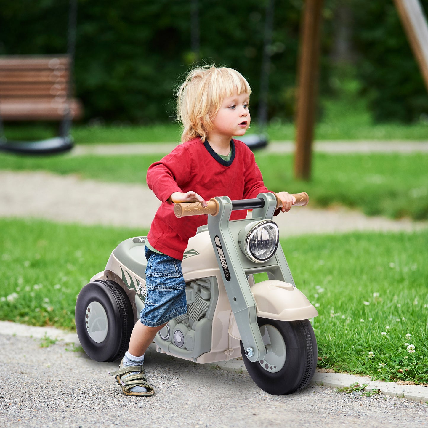 AIYAPLAY Cream White Bubble Music Motorcycle Ride-On Car for Toddlers Aged 2-5