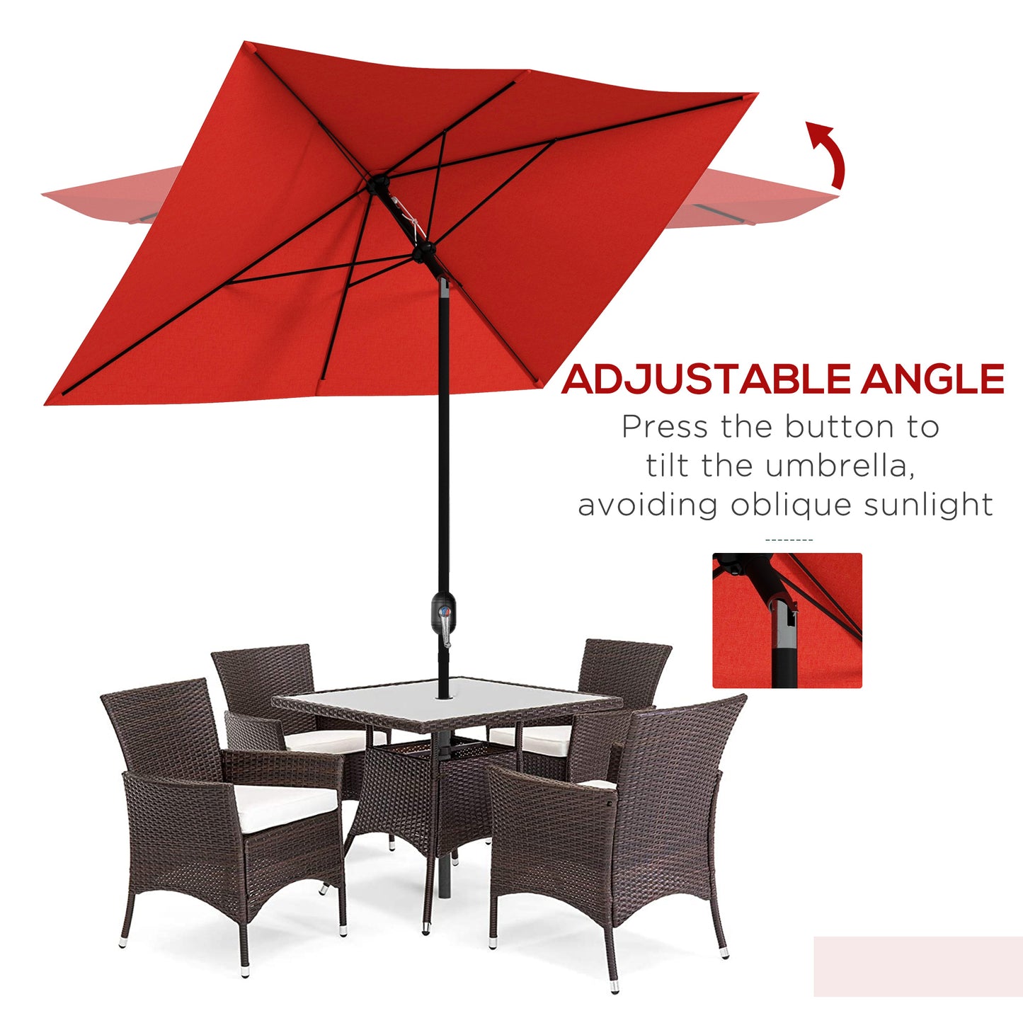 Outsunny 2x3 m Rectangular Parasol Umbrella Tilt Red Outdoor Patio Shade for Sun Protection