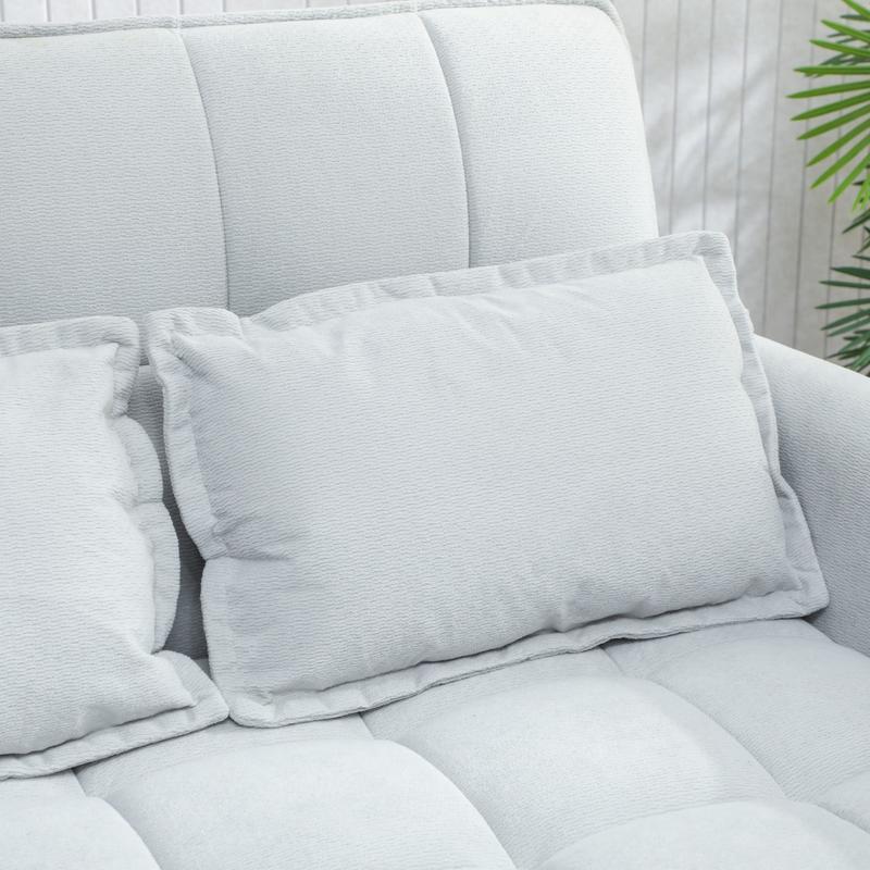 HOMCOM 2 Seater Sofa Bed 3 In 1 Convertible Sleeper With Adjustable Backrest Click Clack And Two Pillows Light Grey