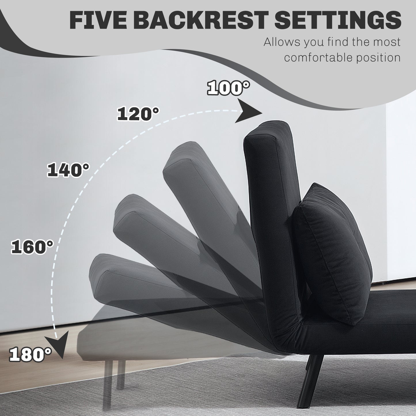 HOMCOM 4 In 1 Velvet Feel Single Chair Bed With Pillow Black Folding Sofa Bed For Living Room
