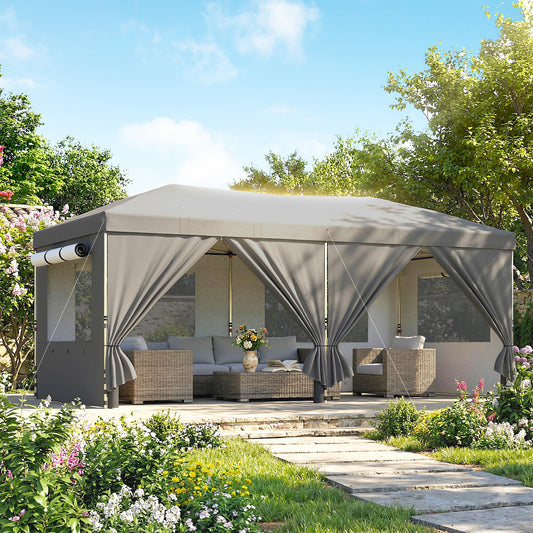 Outsunny 3 By 6 Meter Pop Up Canopy with UV50 Plus Protection Garden Gazebo Six Sidewalls Dark Grey