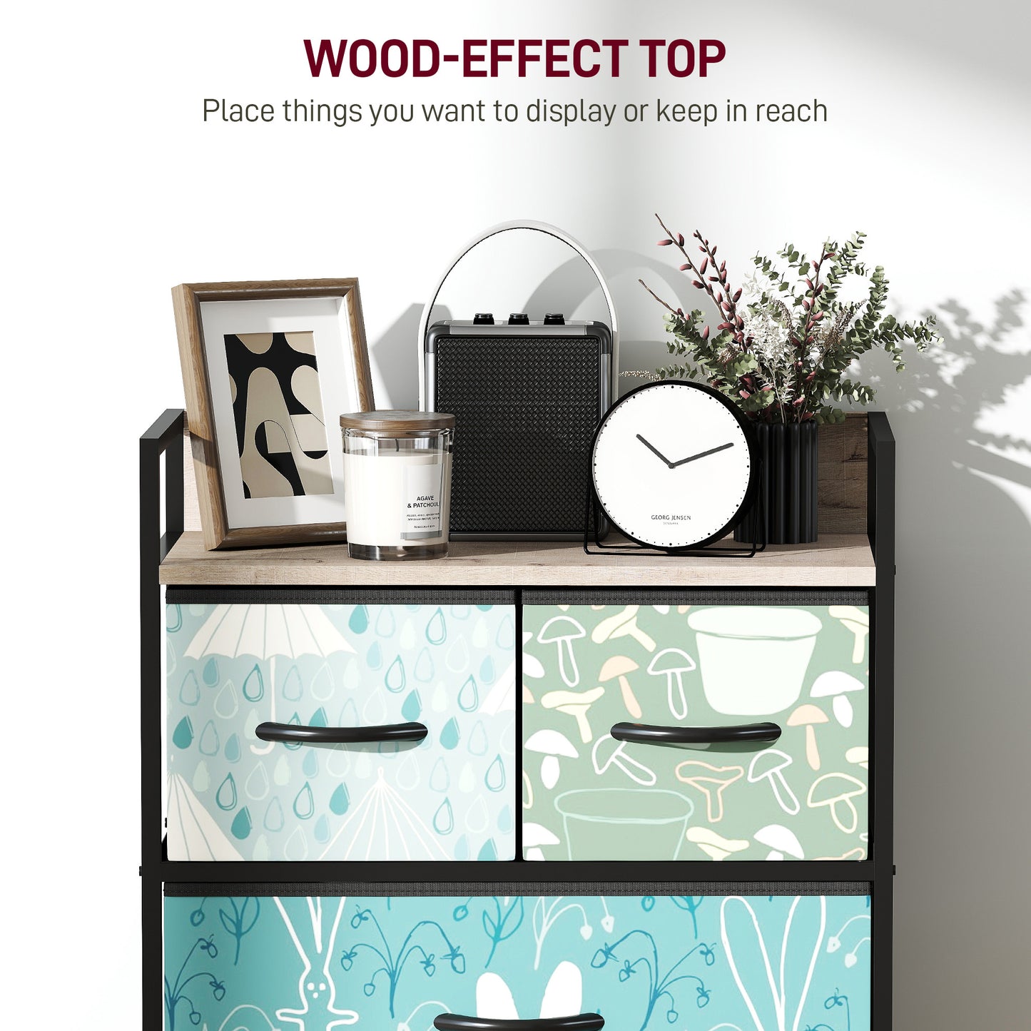 HOMCOM 4 Drawer Chest of Drawers in Blue with Removable Fabric Drawers and Patterned Panels for Stylish Bedroom Storage
