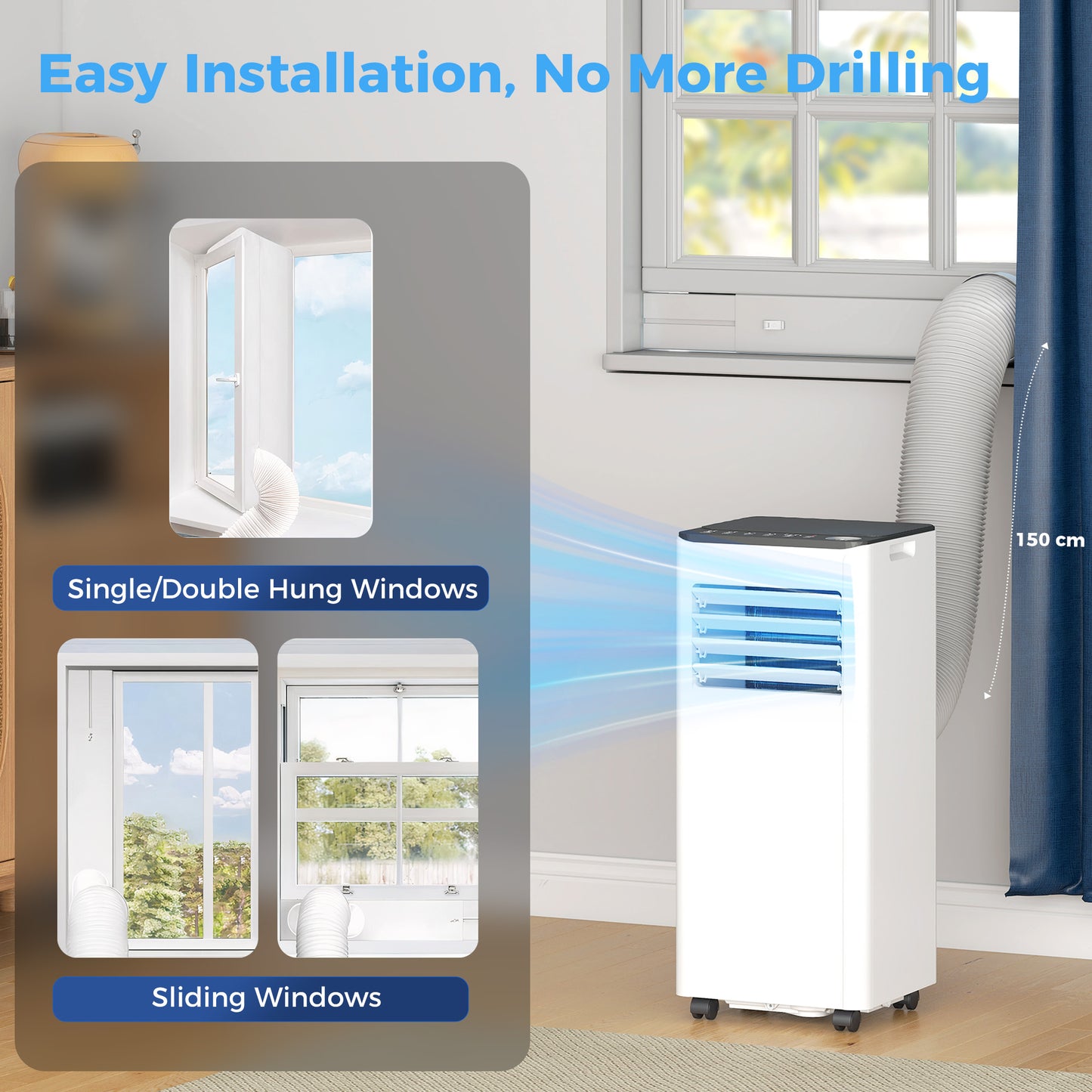 HOMCOM Portable Air Conditioner 7000 BTU 4 In 1 Unit With Cool Dehumidifier Fan Sleep Mode WiFi Voice Remote Control