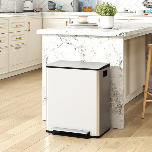 HOMCOM 50L Dual Compartment Stainless Steel Trash Bin With Deodoriser Holders Silver