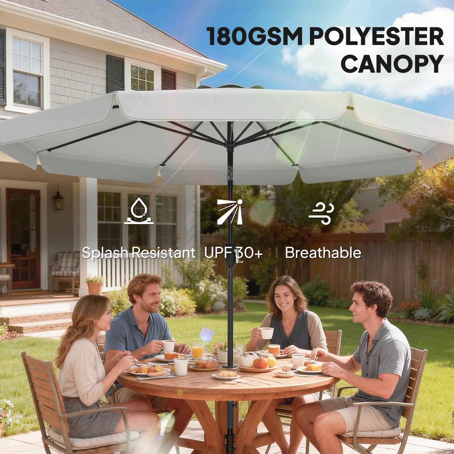 Outsunny 3m Garden Parasol With Tilt Mechanism And Crank Handle UPF 30 Plus Patio Table Umbrella Light Grey
