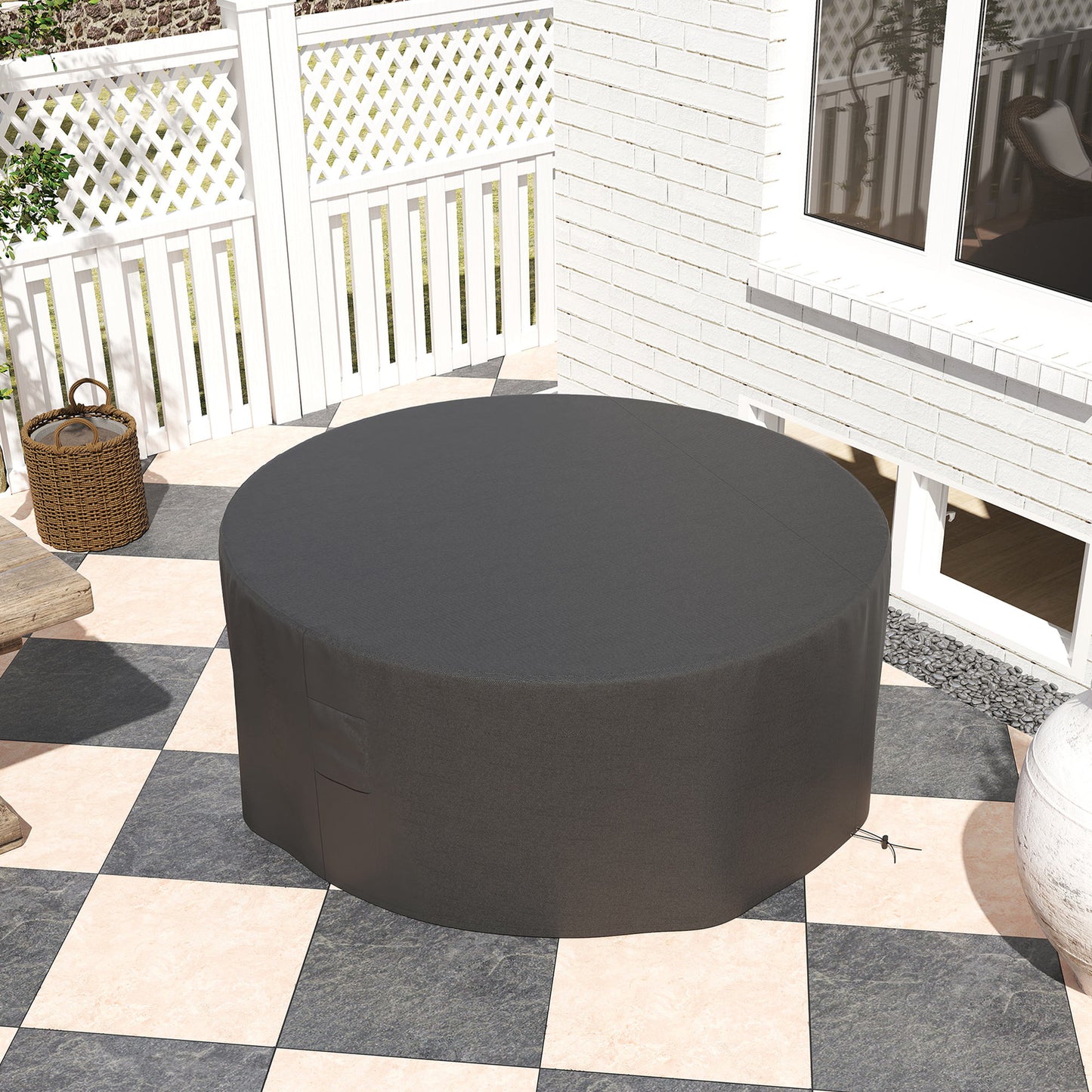Outsunny Garden Patio Large Round Furniture Cover 600D Oxford Waterproof Diameter 193 cm x 80 cm Black