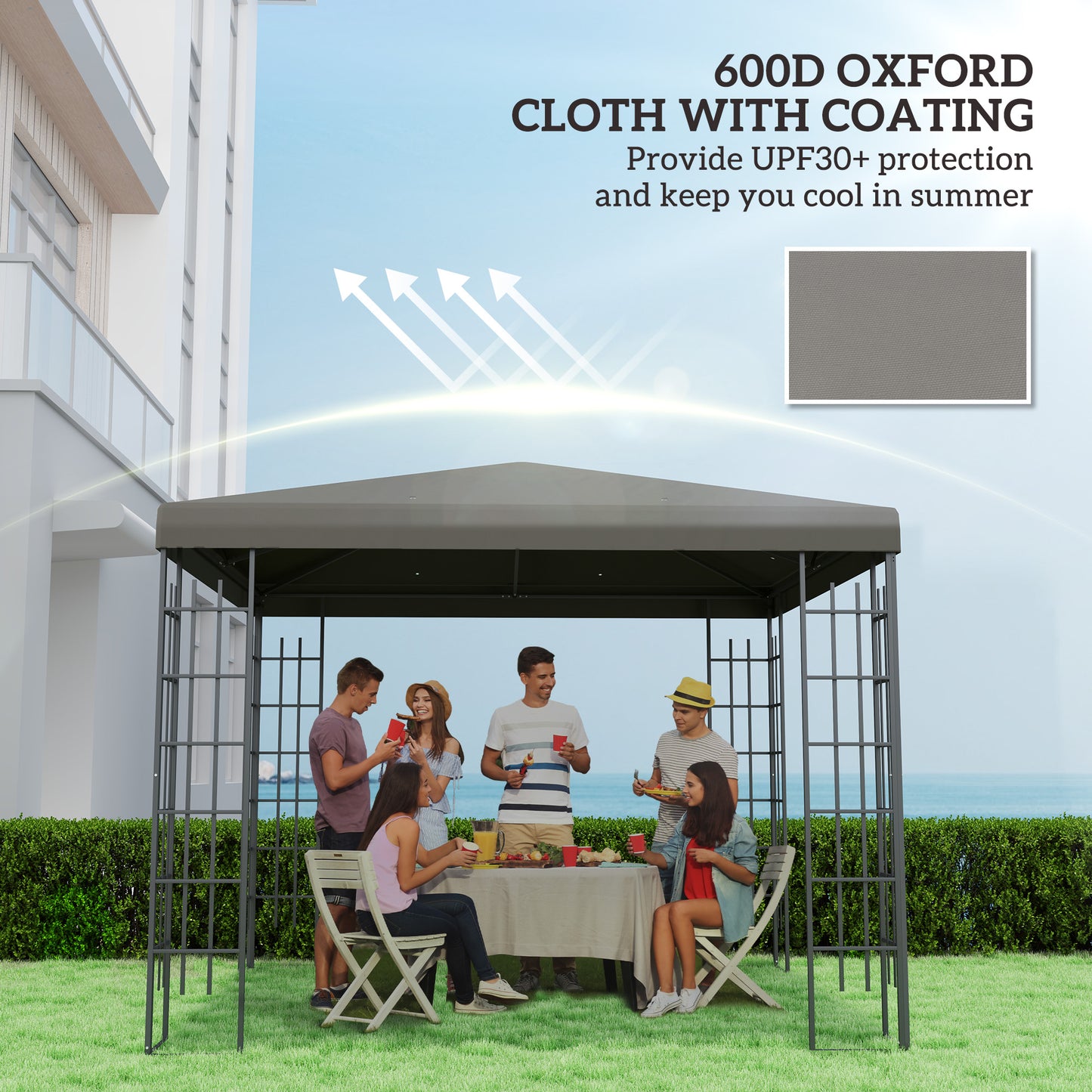 Outsunny 3 x 3m Gazebo Canopy Replacement Grey Polyester With Grommets UPF30 Protection