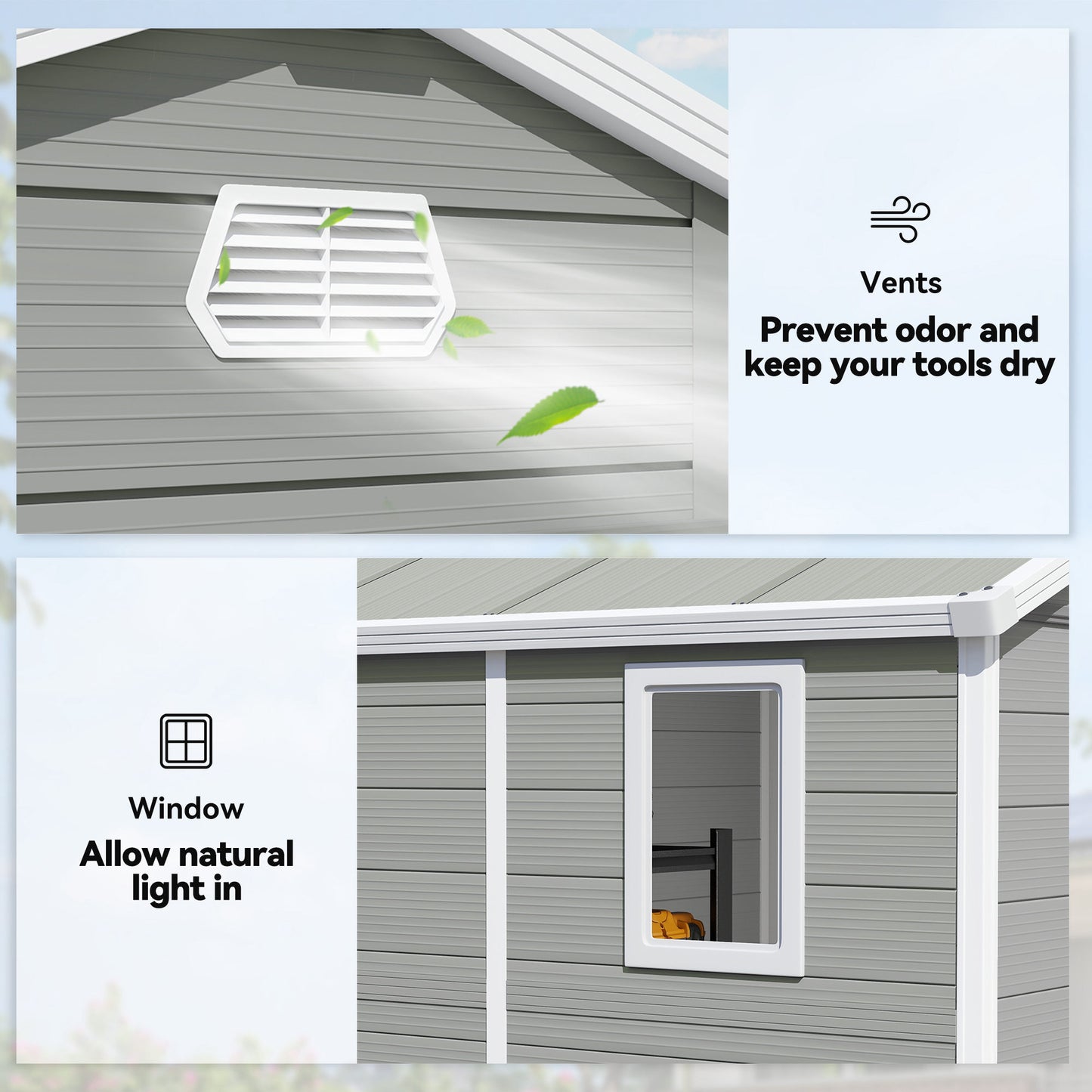 Outsunny 7.9 By 6.2 Ft Aluminium Frame Rust Resistant Waterproof Garden Tool Shed With Galvanised Foundation Light Grey