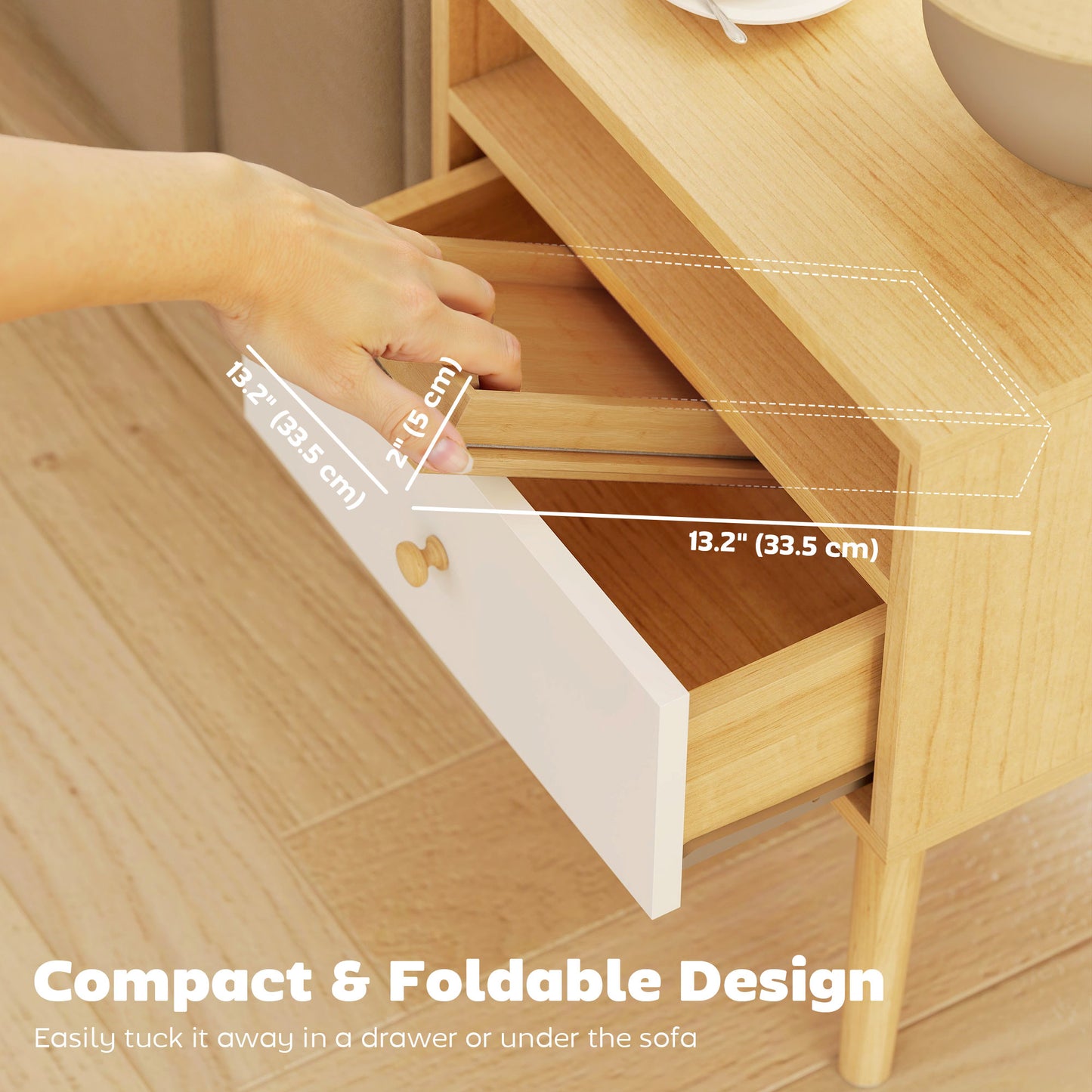 HOMCOM Bamboo Sofa Arm Tray Foldable Anti Slip Armrest Tray For Drinks And Snacks Natural Wood Finish