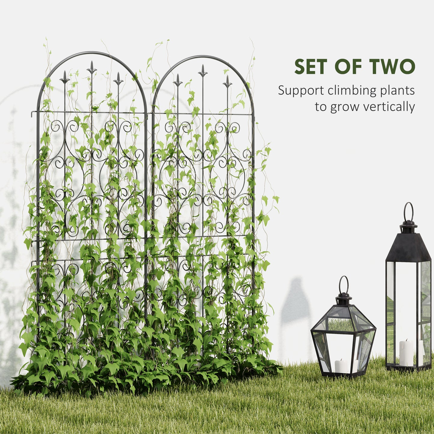 Outsunny Set Of 2 Metal Garden Trellis Panels With Scrollwork Design For Climbing Plants And Privacy 150 By 50 Cm
