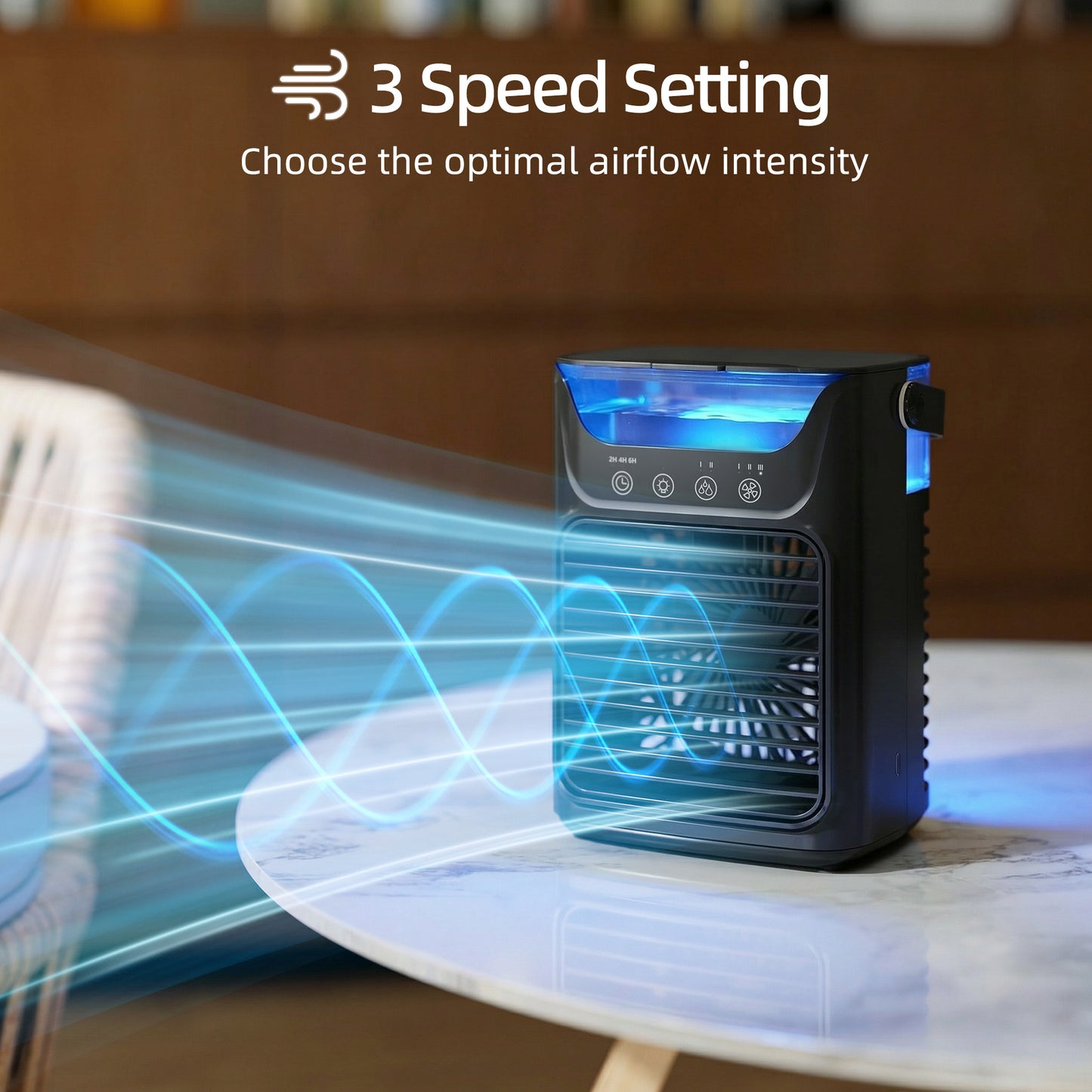 HOMCOM Portable Air Cooler With Adjustable Head 3 Wind Speeds 2 Cool Mist RGB Light Black