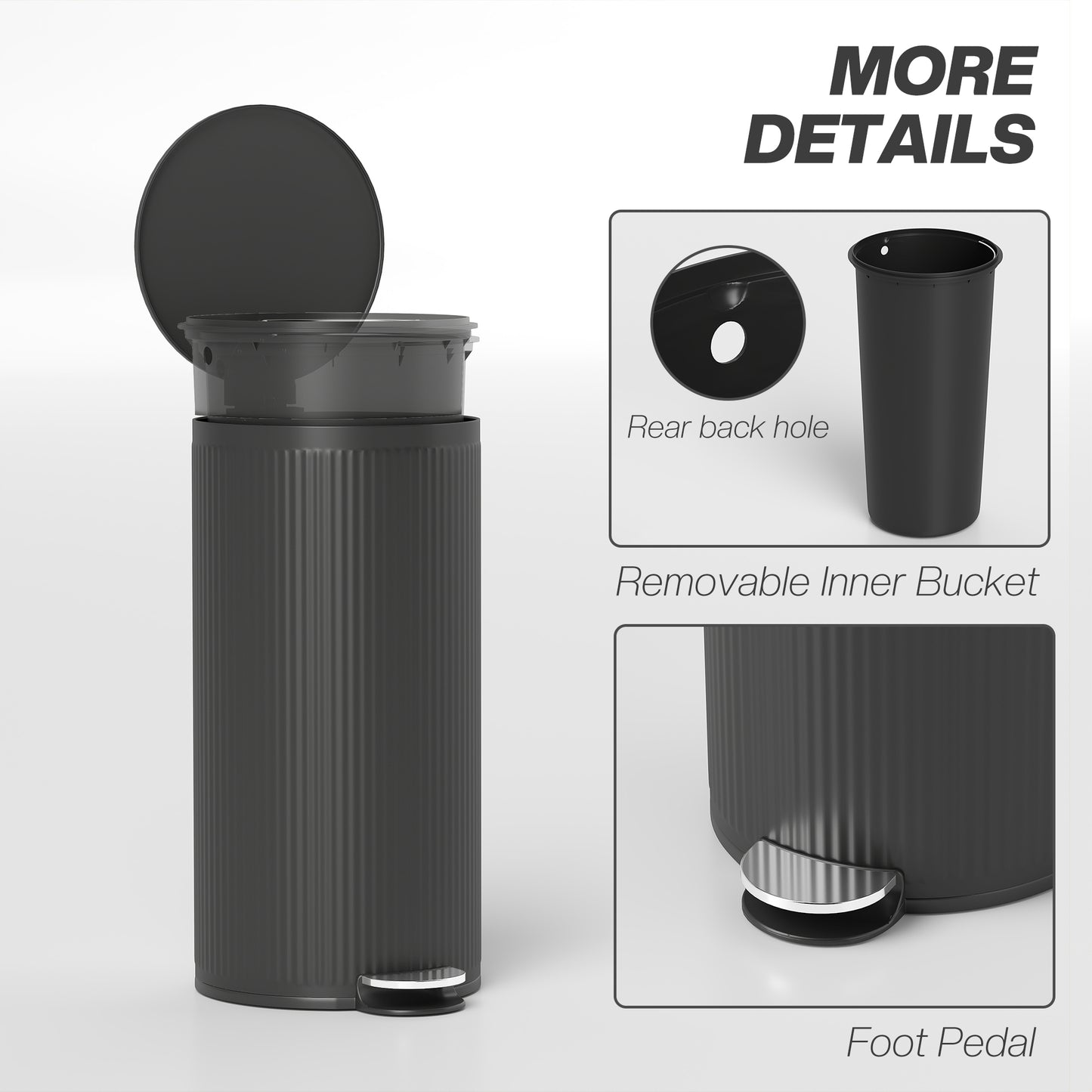 HOMCOM 30 Litre Pedal Bin With Soft Close Stay Open Lid And Removable Inner Bucket For Kitchen Office Home Black
