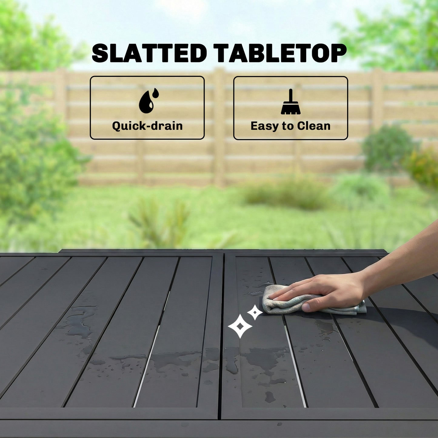 Outsunny Extendable Patio Dining Table For 4 To 6 People 80 To 160 Cm Aluminium Slatted Top Black Weather Resistant