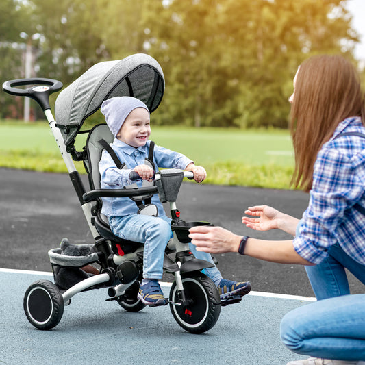 HOMCOM Versatile Toddler Tricycle with Rotating Seat and Adjustable Handle - Grey - ALL4U RETAILER LTD