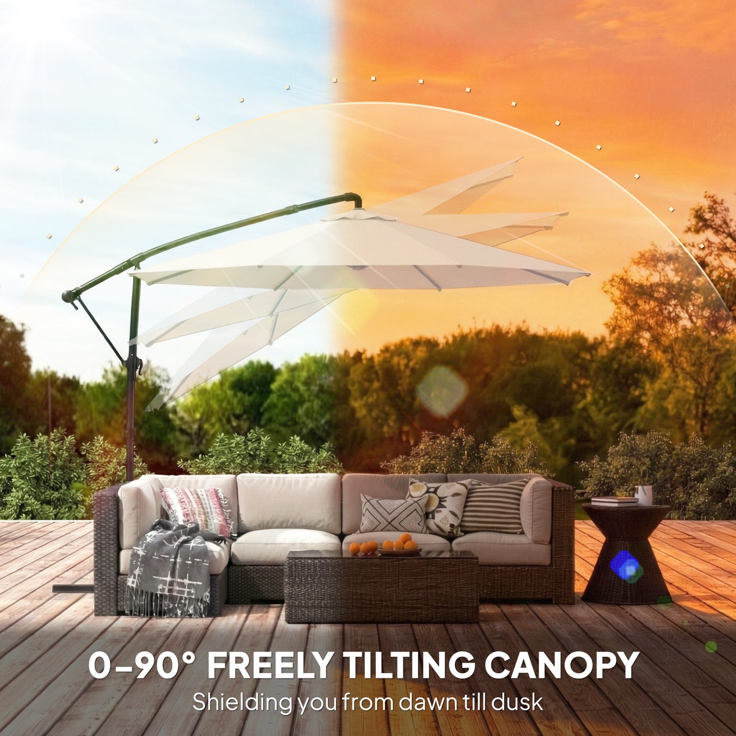 Outsunny 3 M Garden Cantilever Parasol With Cover Round Overhanging Umbrella 360 Degree Rotation Tilt Cream White