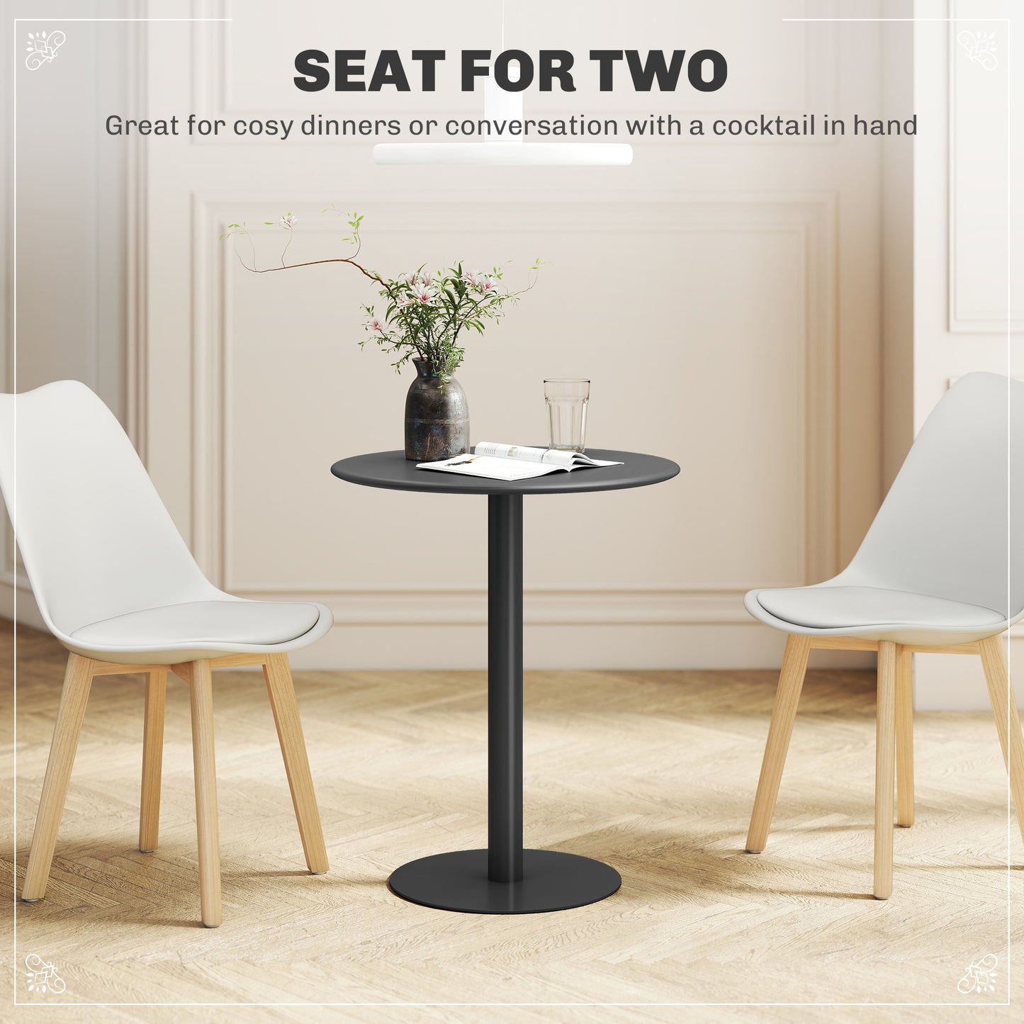HOMCOM Round Dining Table With Steel Base For Living Room And Dining Room 60 cm Diameter 72 cm High Black