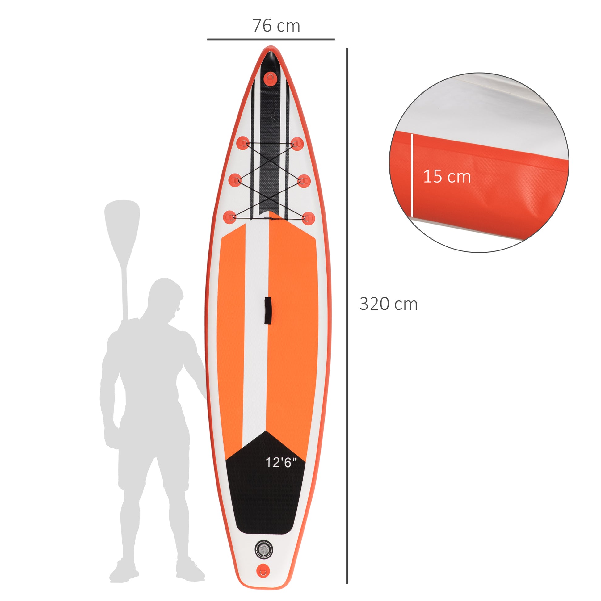 Outsunny 10'6" x 30" x 6" Lightweight Inflatable Stand Up Paddle Board with Adjustable Paddle and Non-Slip Deck, White - ALL4U RETAILER LTD