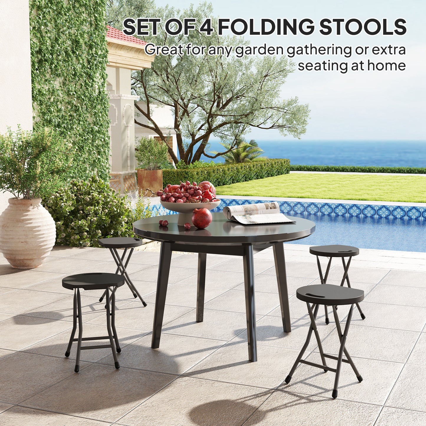 Outsunny Set of Four Folding Carry Stools for Garden and Camping Charcoal Grey Lightweight and Portable