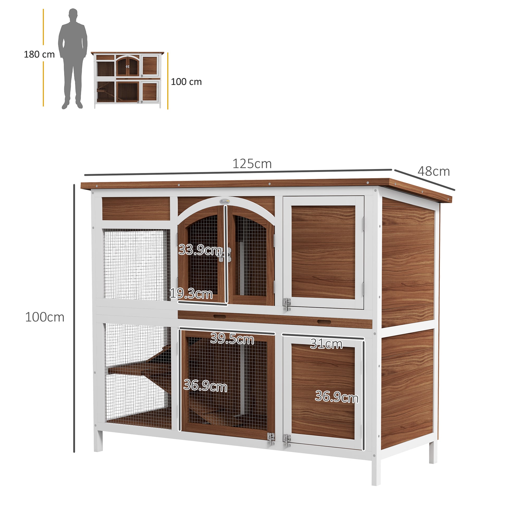 PawHut Double-Deck Wooden Guinea Pig House with Removable Roof and Easy Clean Tray - ALL4U RETAILER LTD