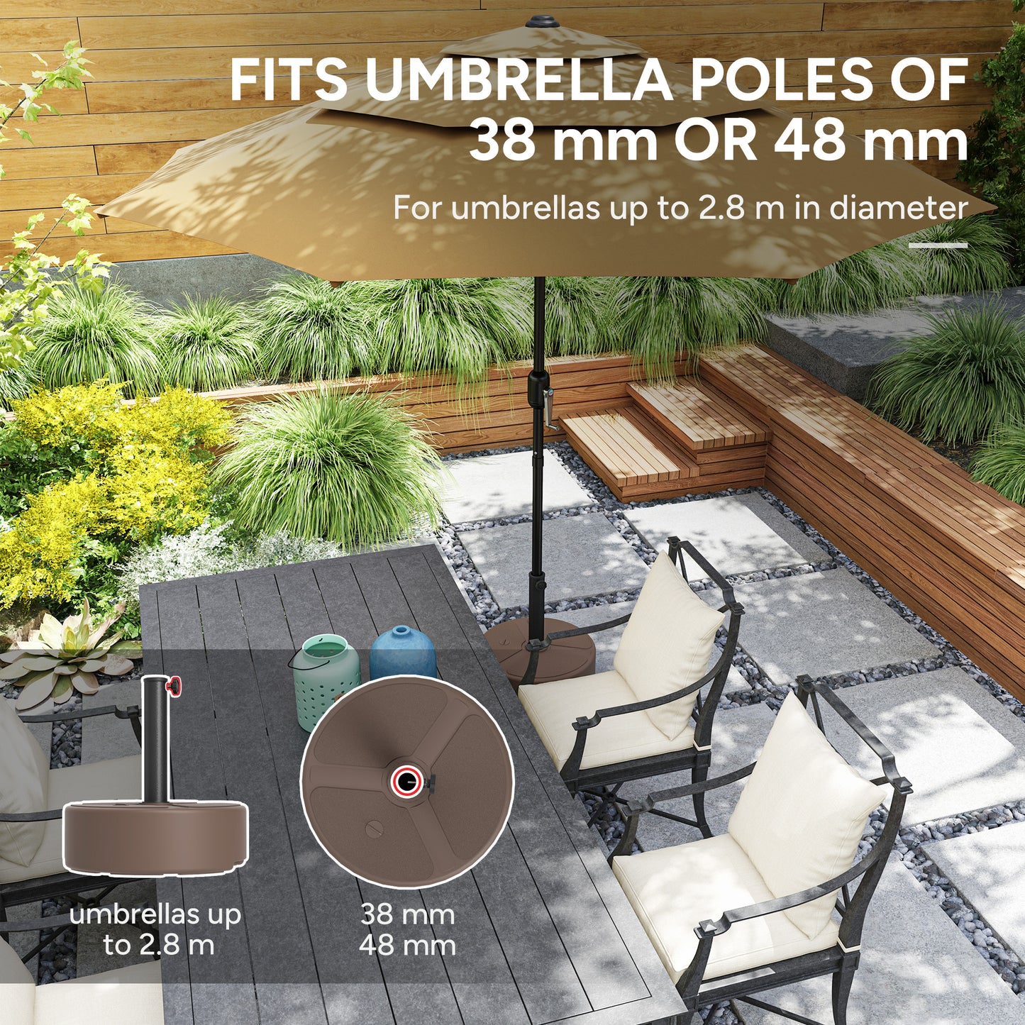 Outsunny Round Garden Parasol Base Umbrella Stand 20kg With Stand Or 18kg With Water 38mm 48mm Poles Black