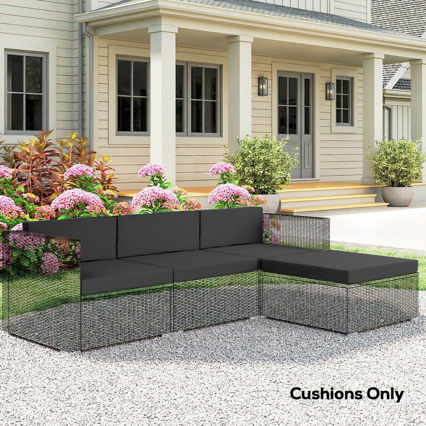 Outsunny 7 Piece Patio Furniture Cushions Outdoor Loveseat Cushion with Removable Covers for Rattan 60x60 cm Black