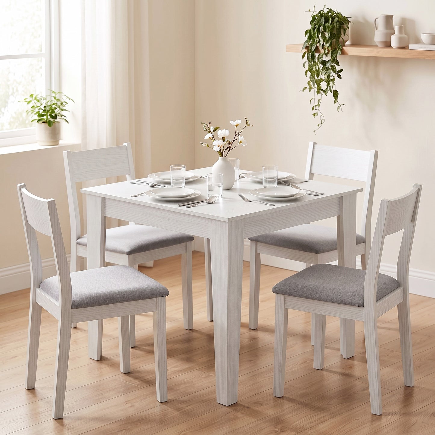 Homcom White Square Dining Table For Four People Modern Kitchen