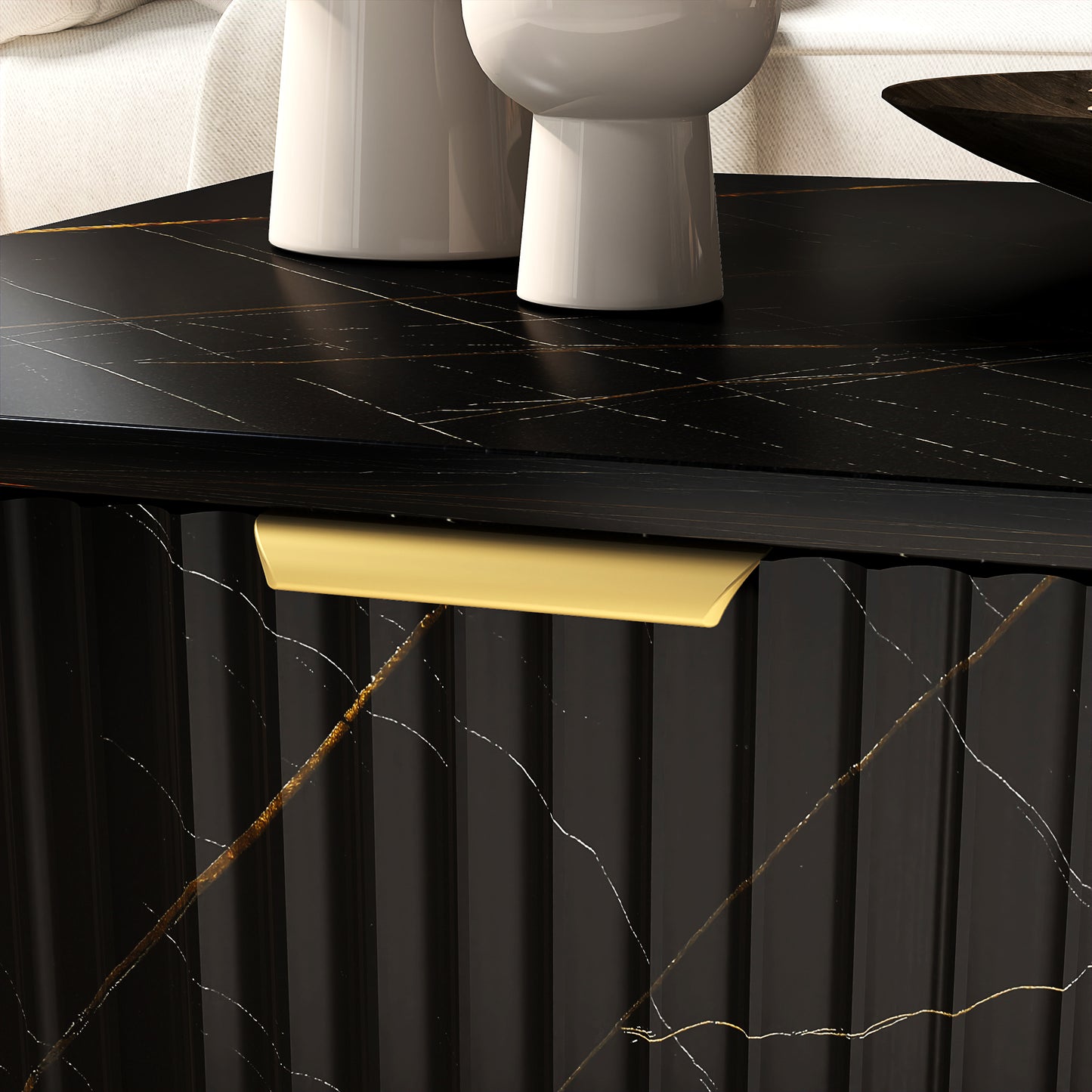 HOMCOM Marble Effect Storage Coffee Table With Drawer And Shelves In Black With Steel Legs
