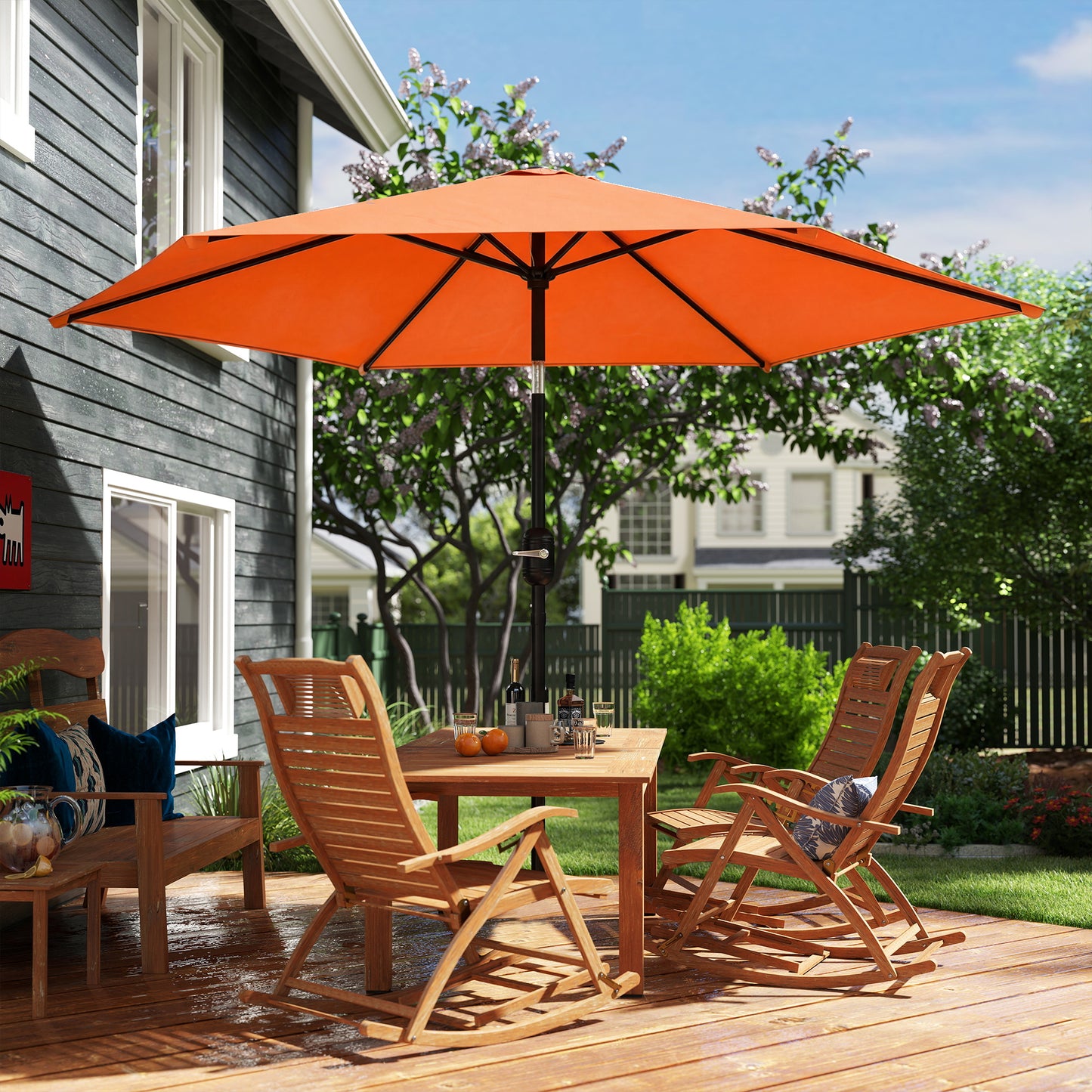 Outsunny 2.6m Garden Parasol Umbrella With Aluminium Pole Outdoor Patio Umbrella Tilt And Crank Vent Orange