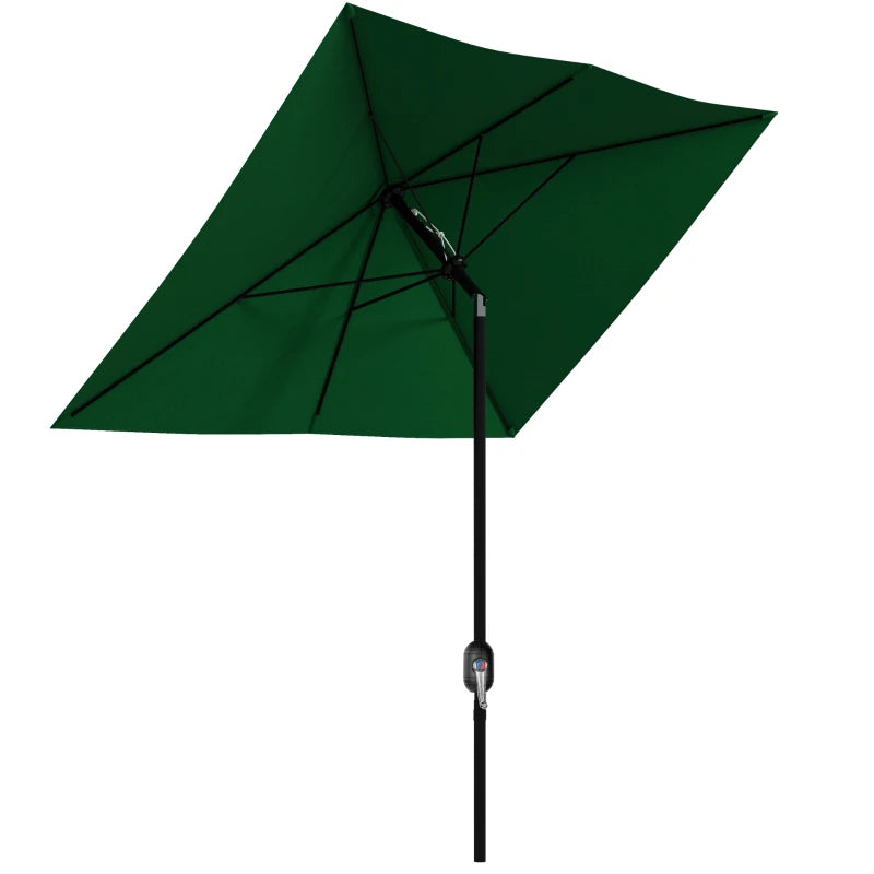 Outsunny Rectangular Outdoor Parasol - 2 x 3(m) Market Umbrella with Crank, Push Button Tilt, 6 Ribs, Aluminium Pole - Green - ALL4U RETAILER LTD