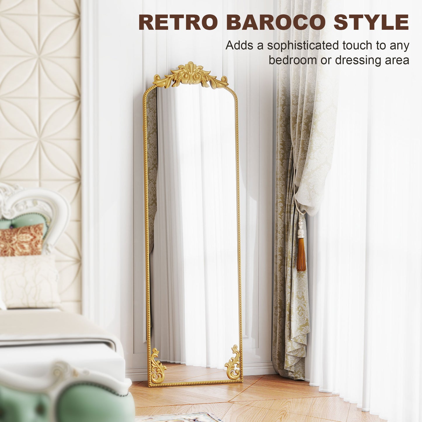 HOMCOM Full Length Floor Mirror 50 By 160 cm With Baroque Gold Tone Metal Frame For Bedroom Living Room Dressing Room