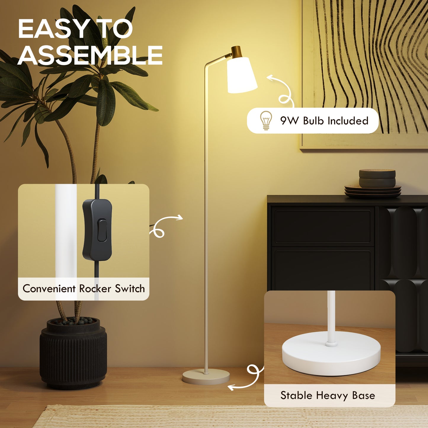 HOMCOM Modern LED Floor Lamp With 350 Degree Rotatable Head For Living Room White