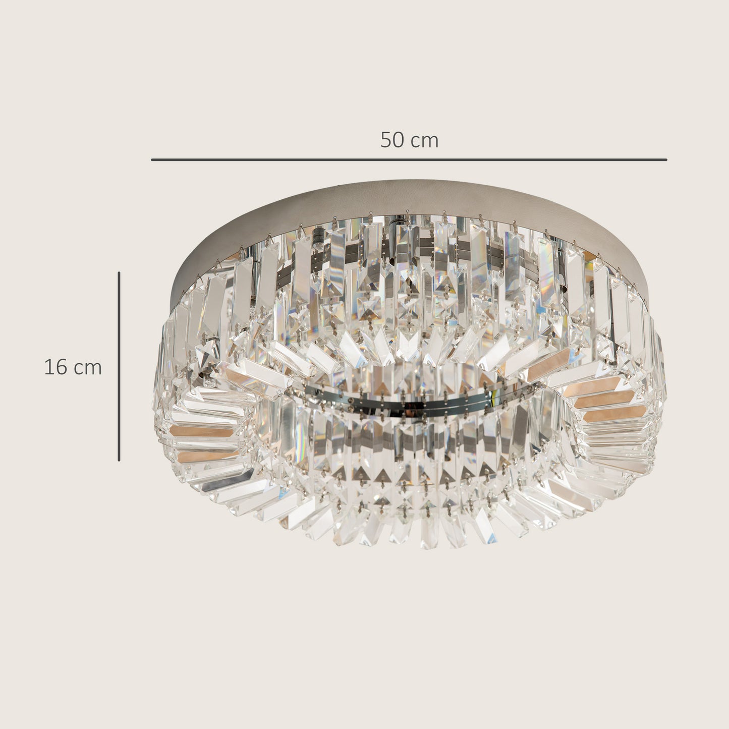 HOMCOM Crystal Ceiling Lights Set 2 Modern Flush Chandeliers Stainless Steel Base Pendant Lights Living Room Dining Room