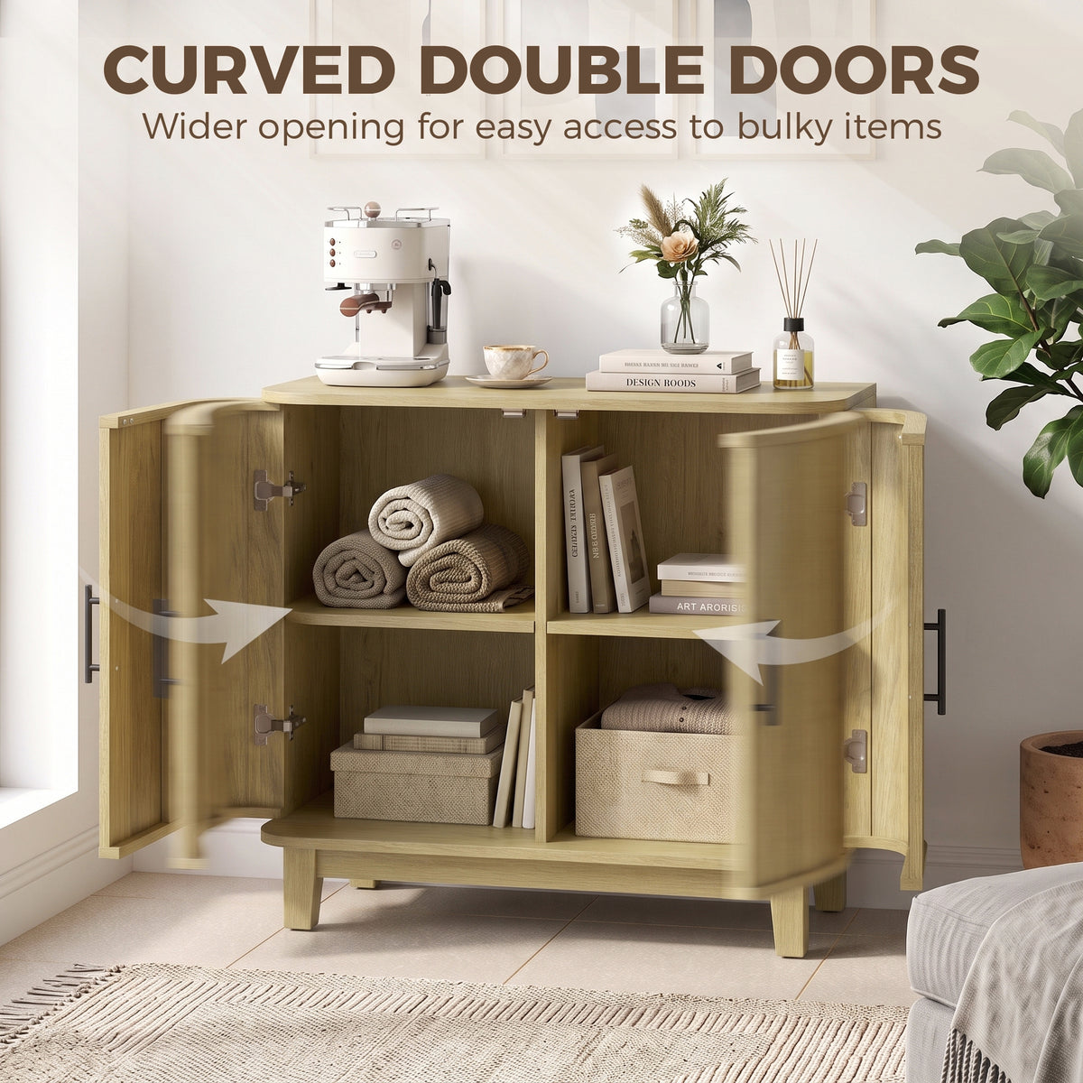 Homcom 80cm Curved Door Sideboard Buffet Cabinet Adjustable Shelf Dining Room