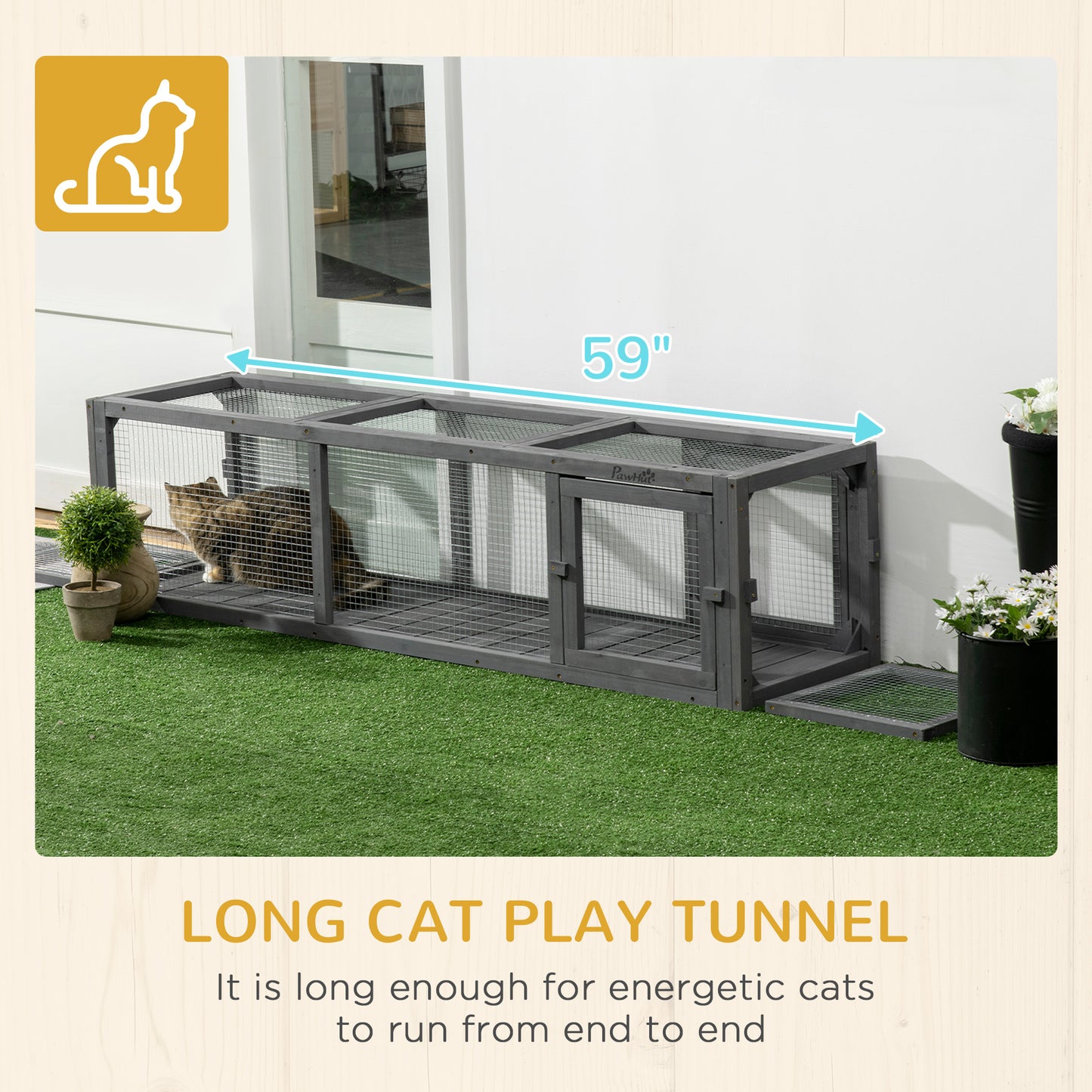 PawHut Extra Long Cat Play Tunnel 150cm with Multiple Entrances for Indoor/Outdoor Use - Dark Grey - ALL4U RETAILER LTD