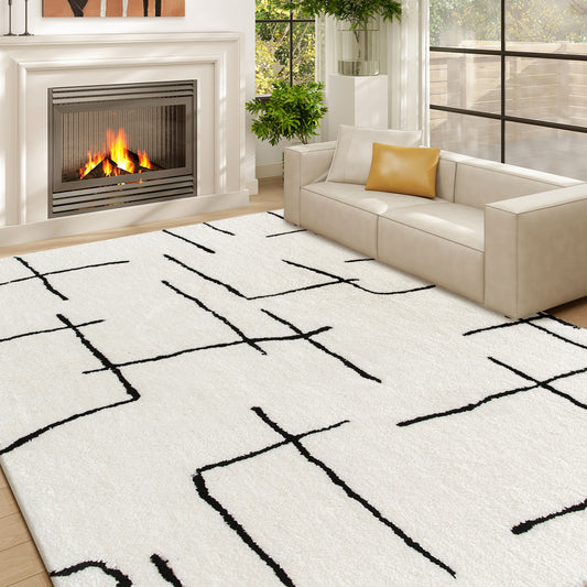 HOMCOM Modern Fluffy Rug Geometric Pattern Washable High Pile Carpet For Living Room Bedroom Office 170 x 120 cm Cream