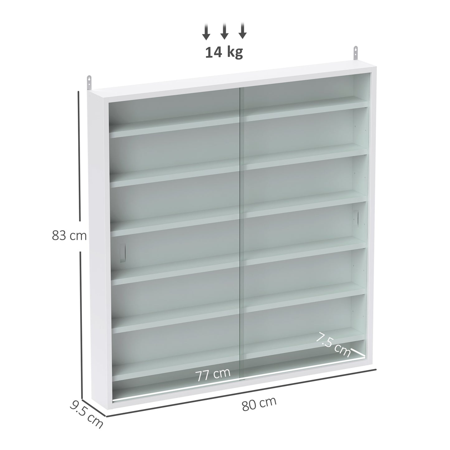 Homcom Six Shelf Display Cabinet With Glass Doors White Wall Display Cabinet Six Adjustable Shelves 11 Positions