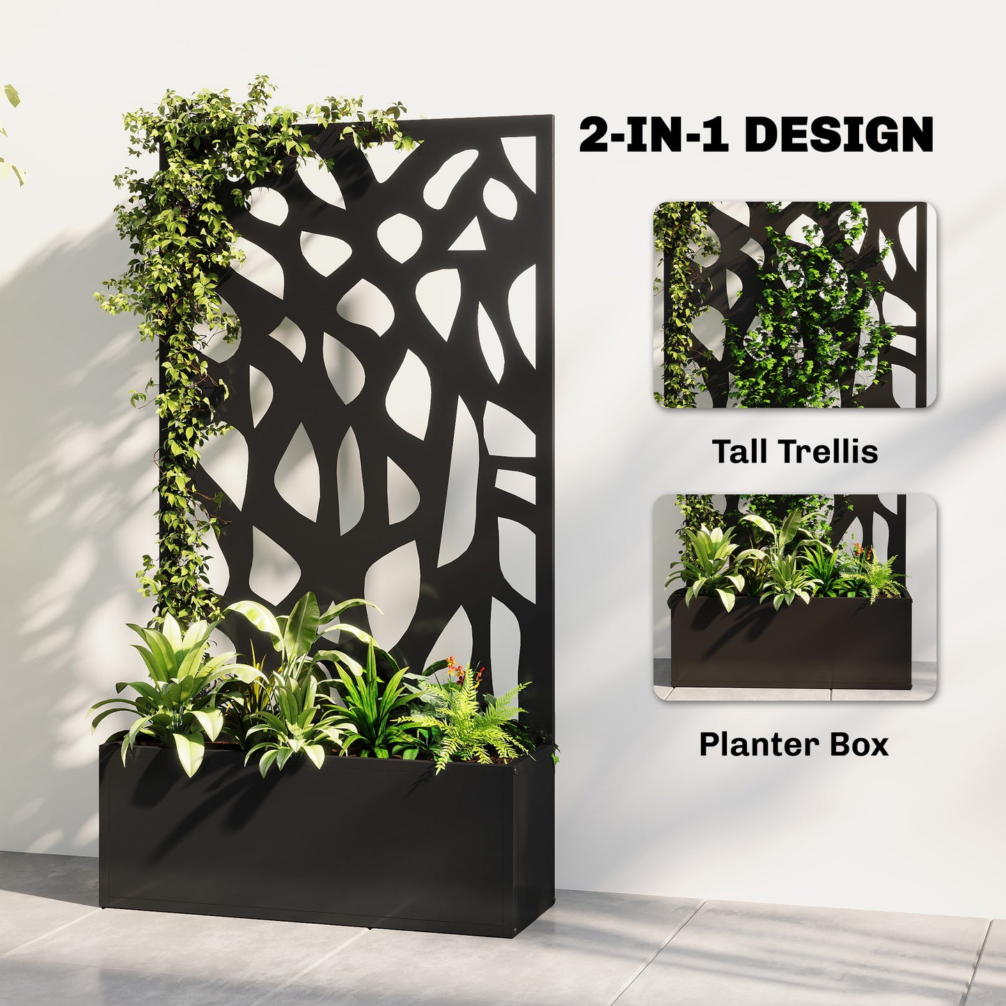 Outsunny Metal Raised Garden Bed With Trellis For Privacy Screen Outdoor Planter Box Elevated For Climbing Plants